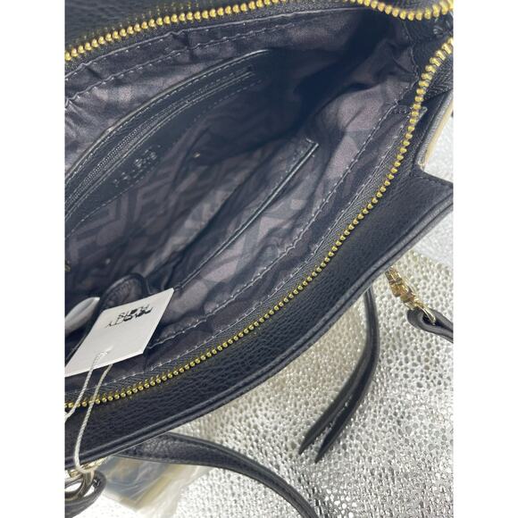 NWT Poverty Flats Beige Black Faux Leather Zippered Purse Shoulder Bag Women's - Picture 6 of 7